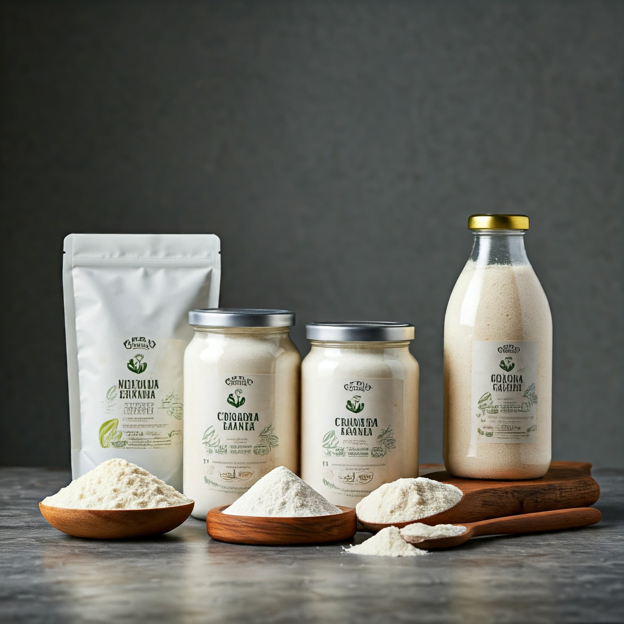 Produtos alimentícios com amido de mandioca como ingrediente principal (Imagem gerada por IA)