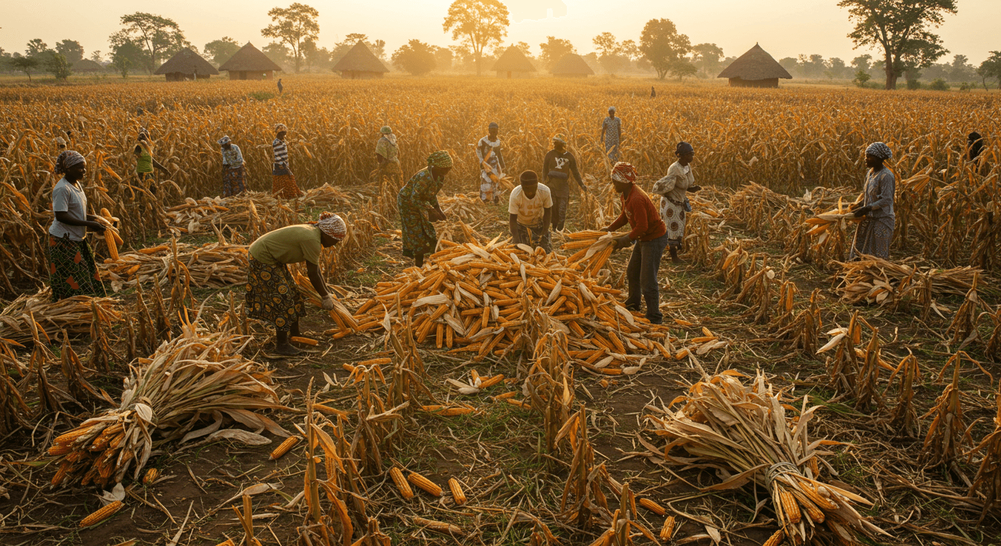 Cosecha de maíz en Togo (imagen generada por IA)