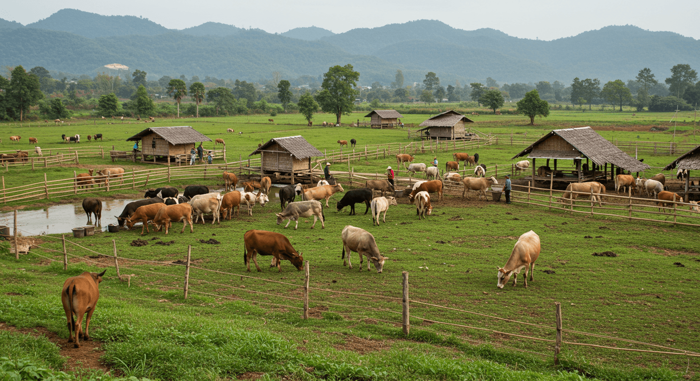 Ferme bovine en Thaïlande (image générée par IA)