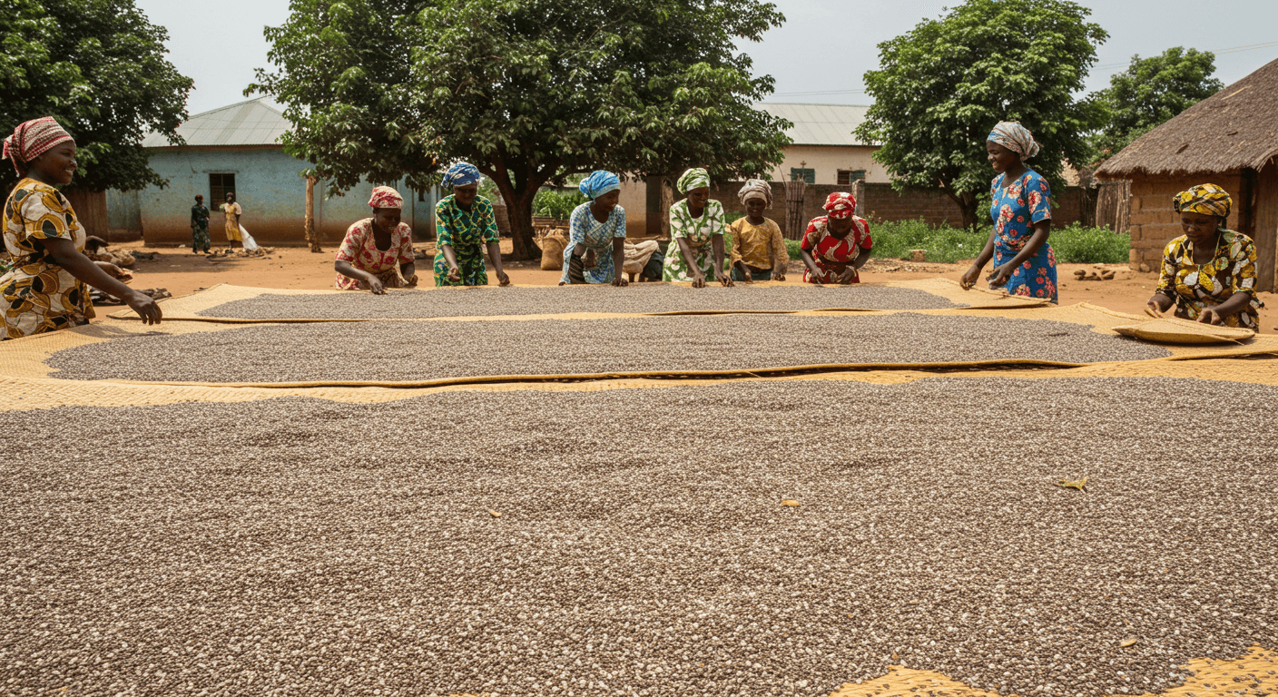 Chia seeds drying in Nigeria (AI-generated image)