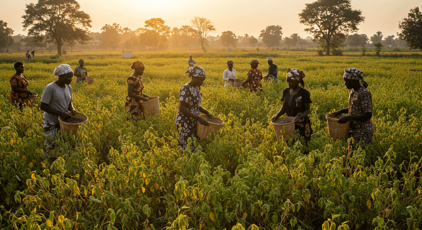 Farmers harvesting chia seeds in Nigeria (AI-generated image)