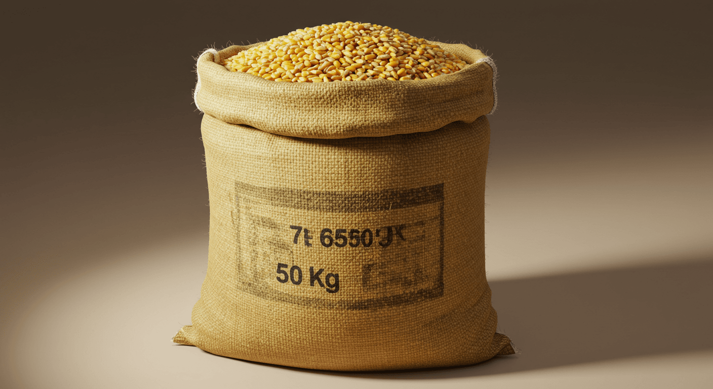 Un sac de 50 KG de grains de maïs jaune (image générée par IA)