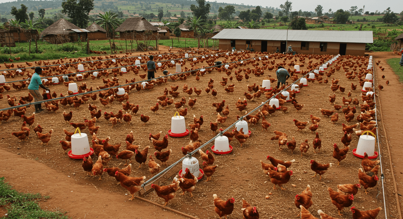 Chicken farm in Uganda (AI-generated image)