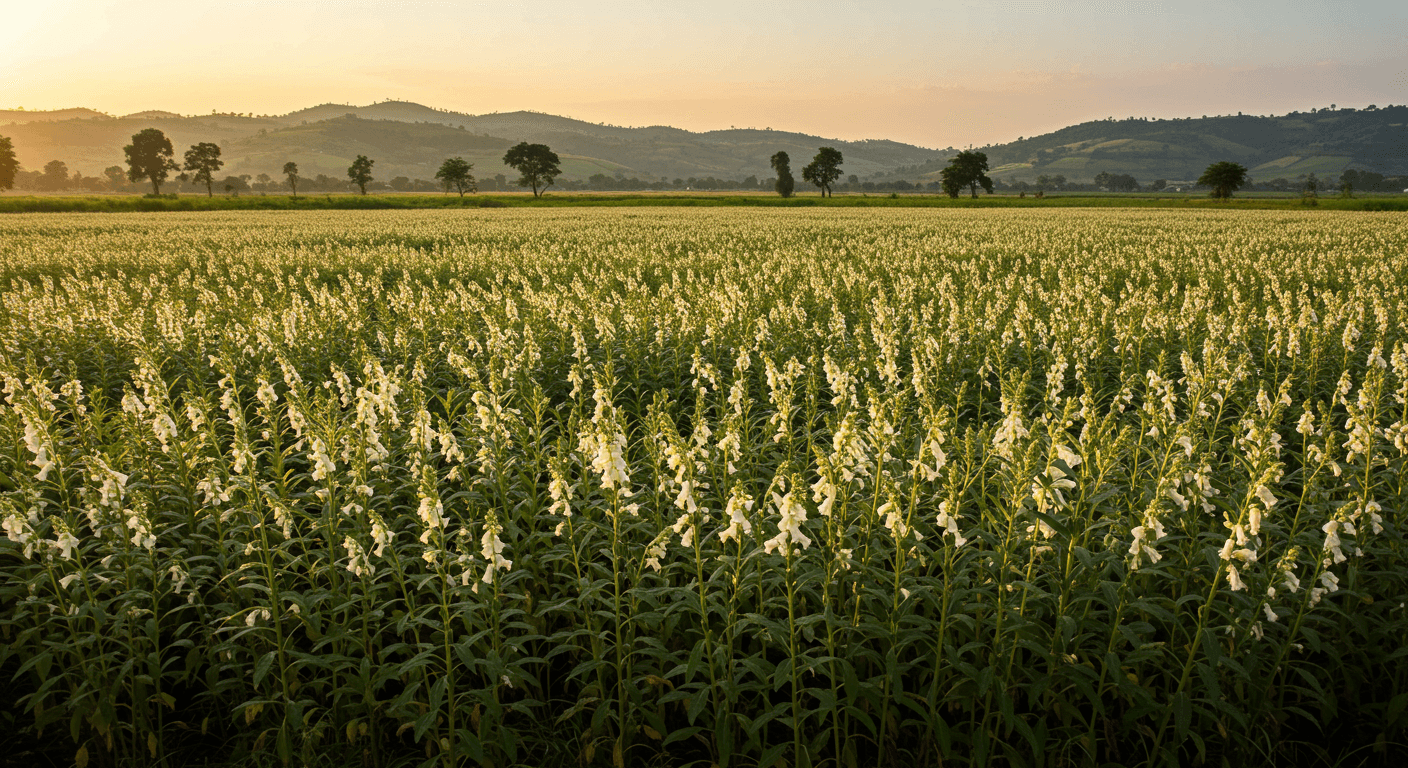 A white sesame field in Nigeria (AI-generated image).