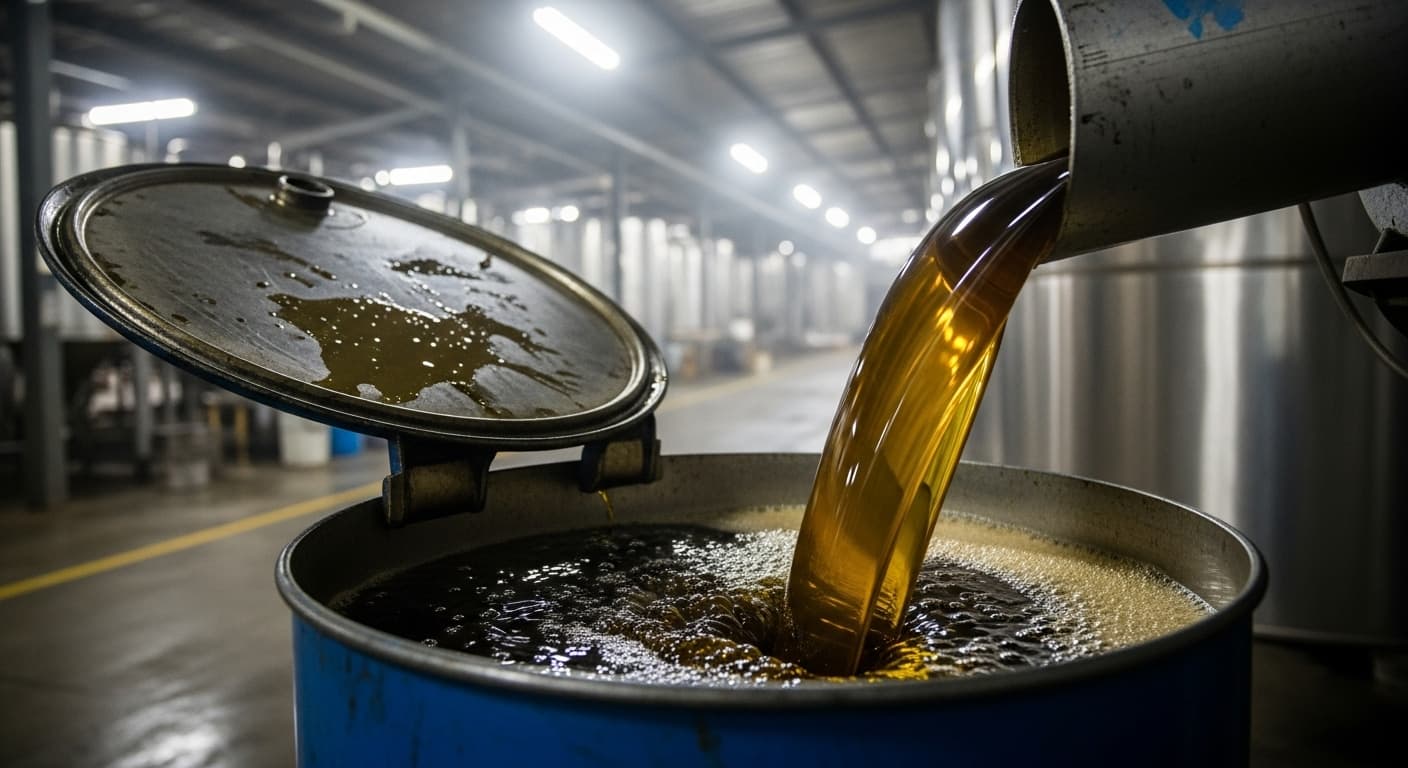 Rohes Sojaöl wird in ein Fass gegossen (AI-generiertes Bild)