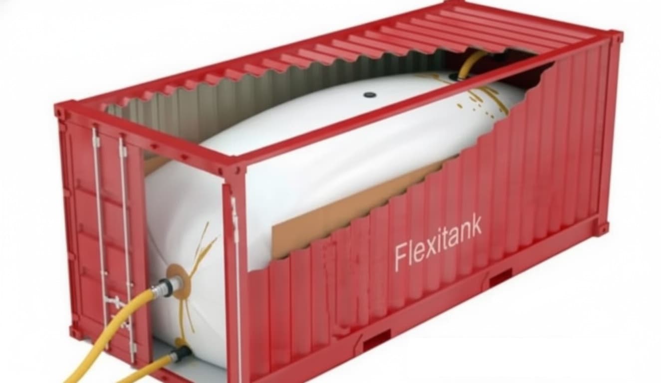 Surowy olej sojowy napełniany do flexitanka o pojemności 24 000 l (obraz wygenerowany przez AI)