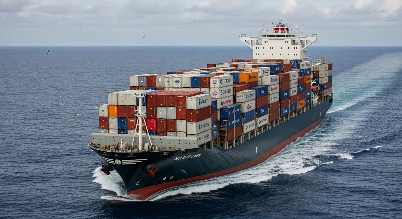 컨테이너선에 실린 24,000 L 플렉시탱크들 (AI로 생성된 이미지)