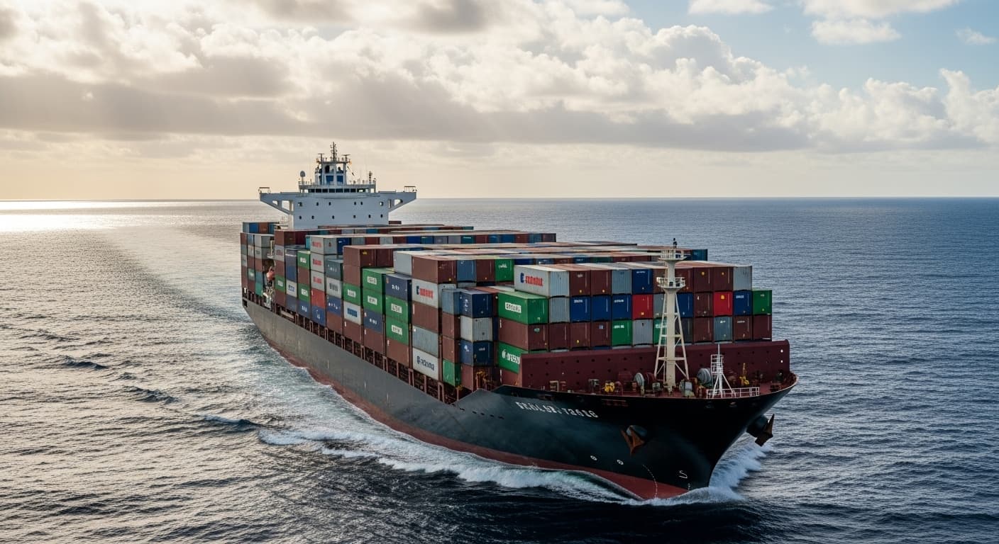 Flexitank da 24.000 L a bordo di una nave portacontenitori (immagine generata dall'IA)