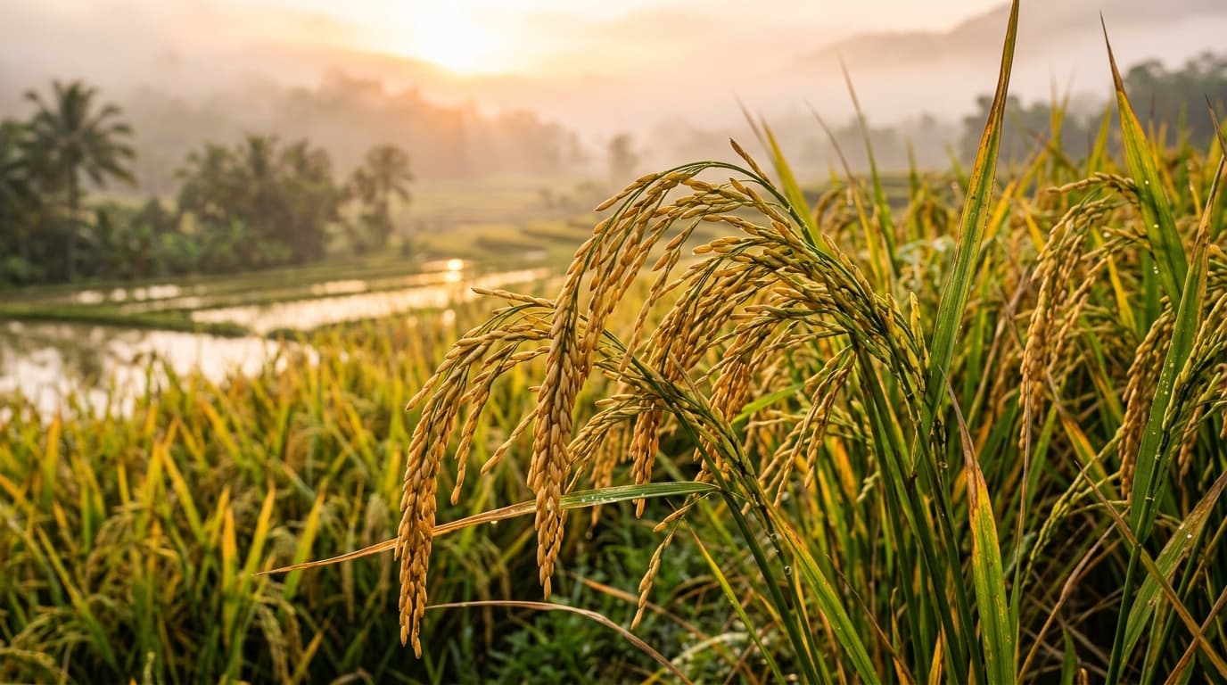 Những cây lúa Việt Nam trưởng thành trên cánh đồng lúa, sẵn sàng thu hoạch (hình ảnh do AI tạo).