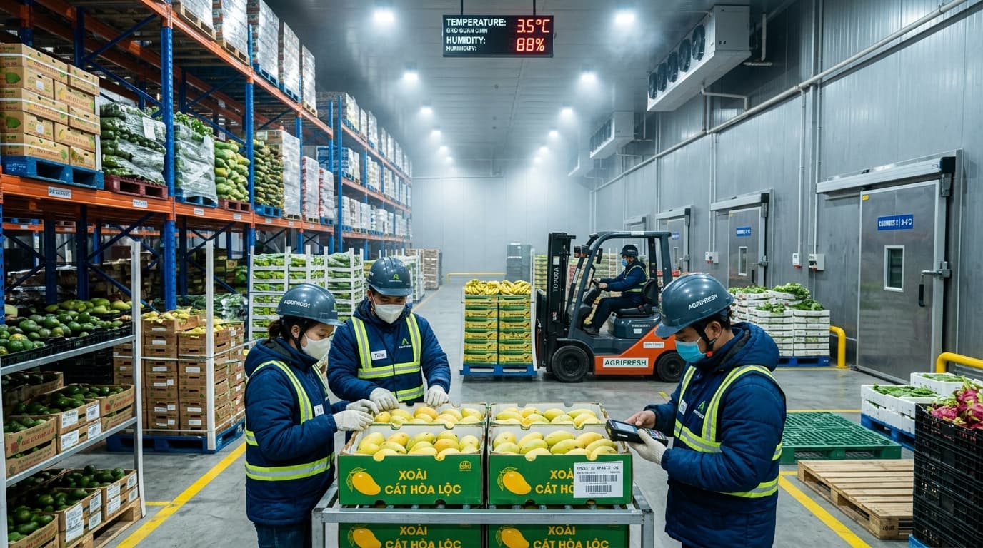Cold storage facility for fresh produce in a developing country (AI-generated image).