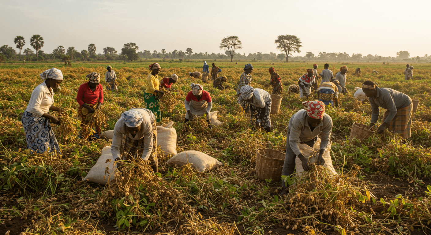 Récolte d'arachides au Togo (image générée par l'IA).
